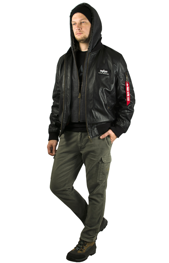Куртка-бомбер лётная ALPHA INDUSTRIES D-Tec leather MA-1 кожа black 