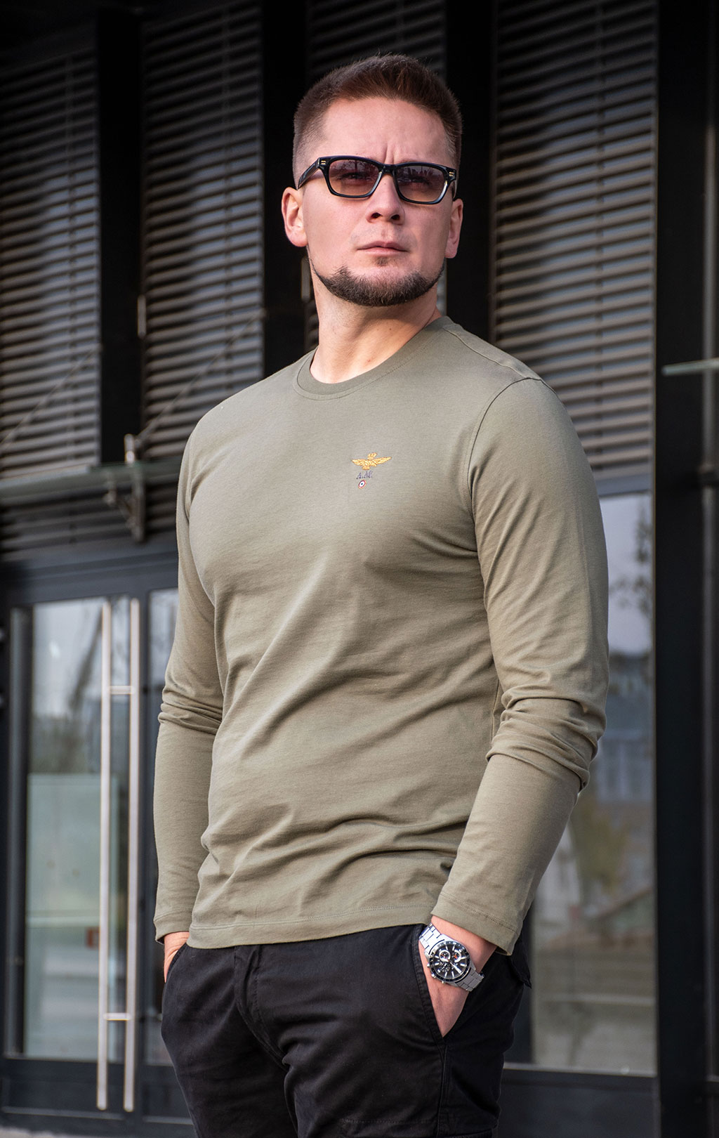 Лонгслив AERONAUTICA MILITARE big size FW 24/25/TR green (TS 2390) 