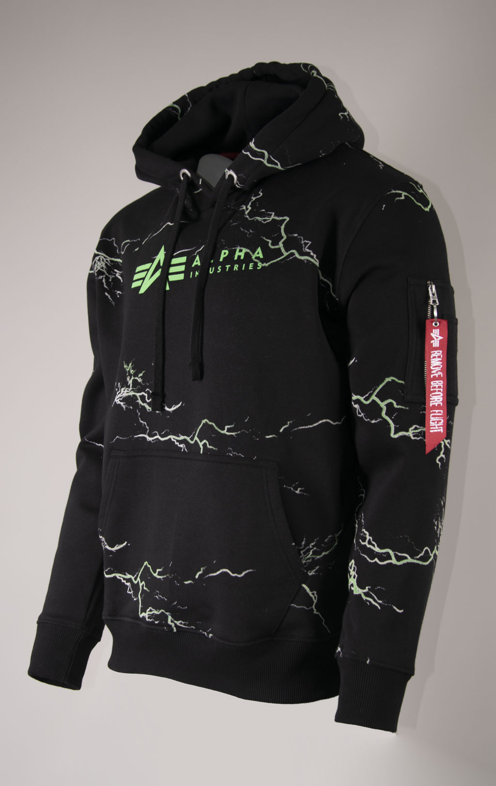 Толстовка ALPHA INDUSTRIES LIGHTNING AOP HOODY black/poison green 