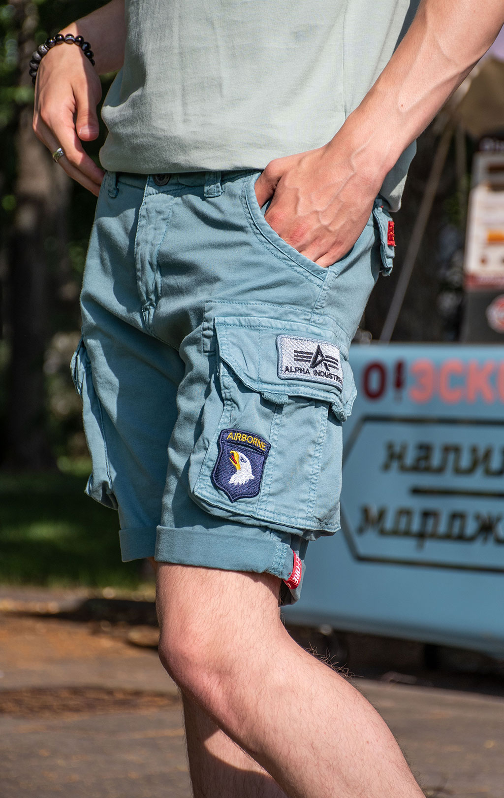 Шорты ALPHA INDUSTRIES CREW SHORT PATCH greyblue 