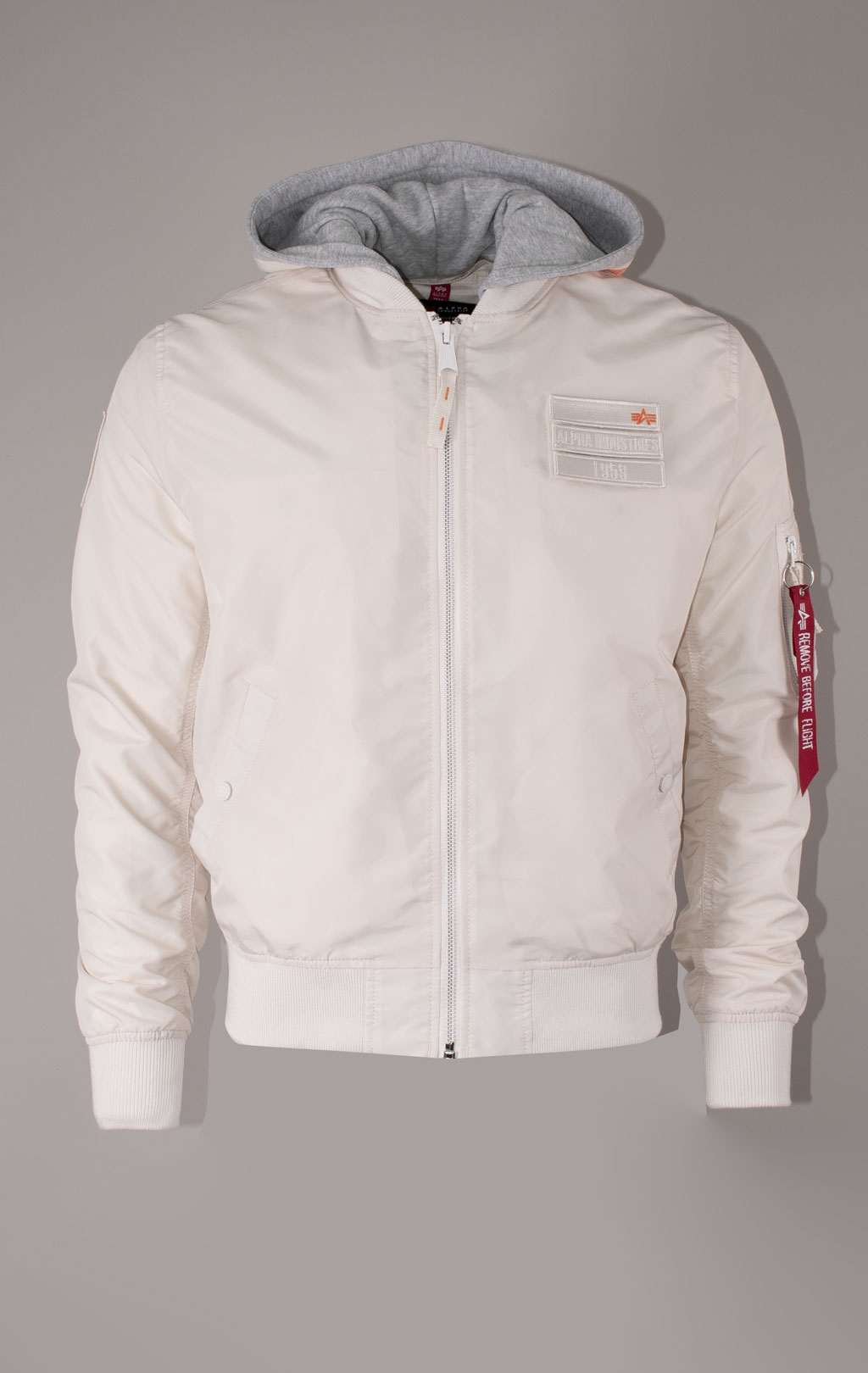 Ветровка-бомбер лётная ALPHA INDUSTRIES TT HOOD CUSTOM MA-1 jet stream white 