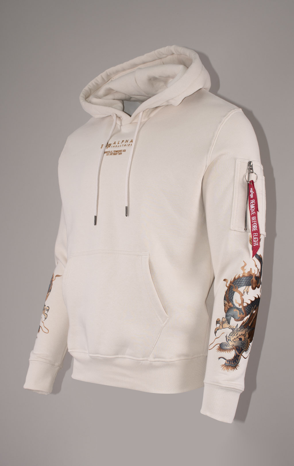 Толстовка ALPHA INDUSTRIES DRAGON EMB HOODY jet stream white 