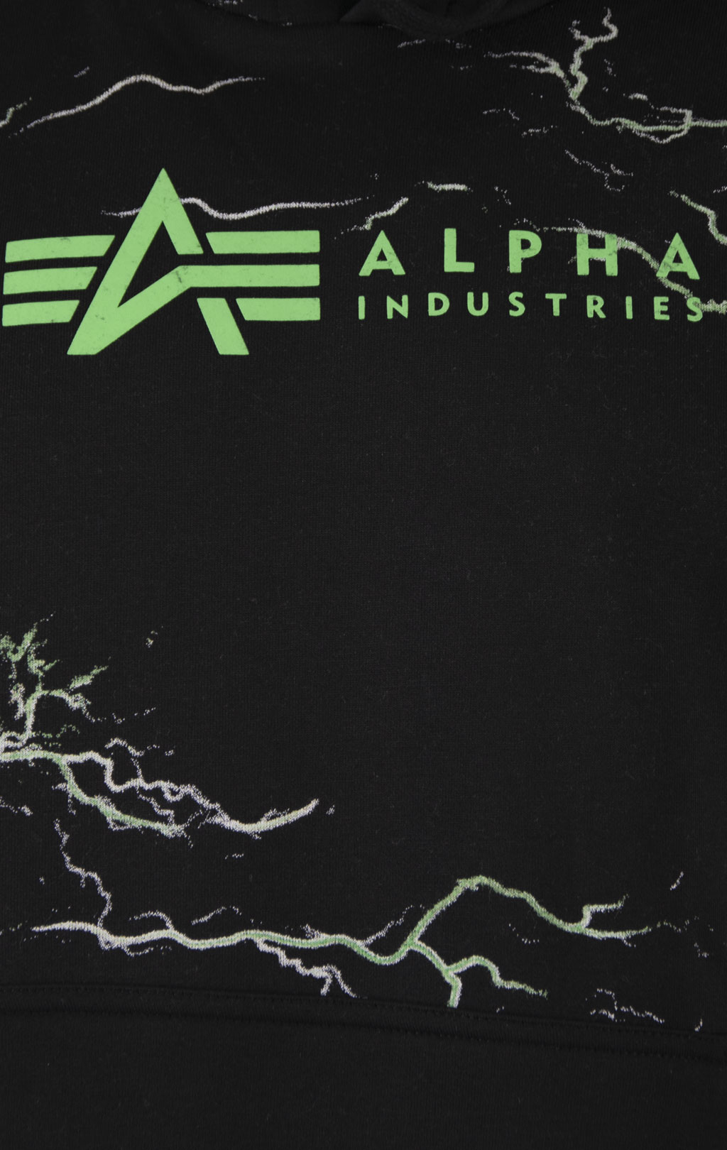 Толстовка ALPHA INDUSTRIES LIGHTNING AOP HOODY black/poison green 