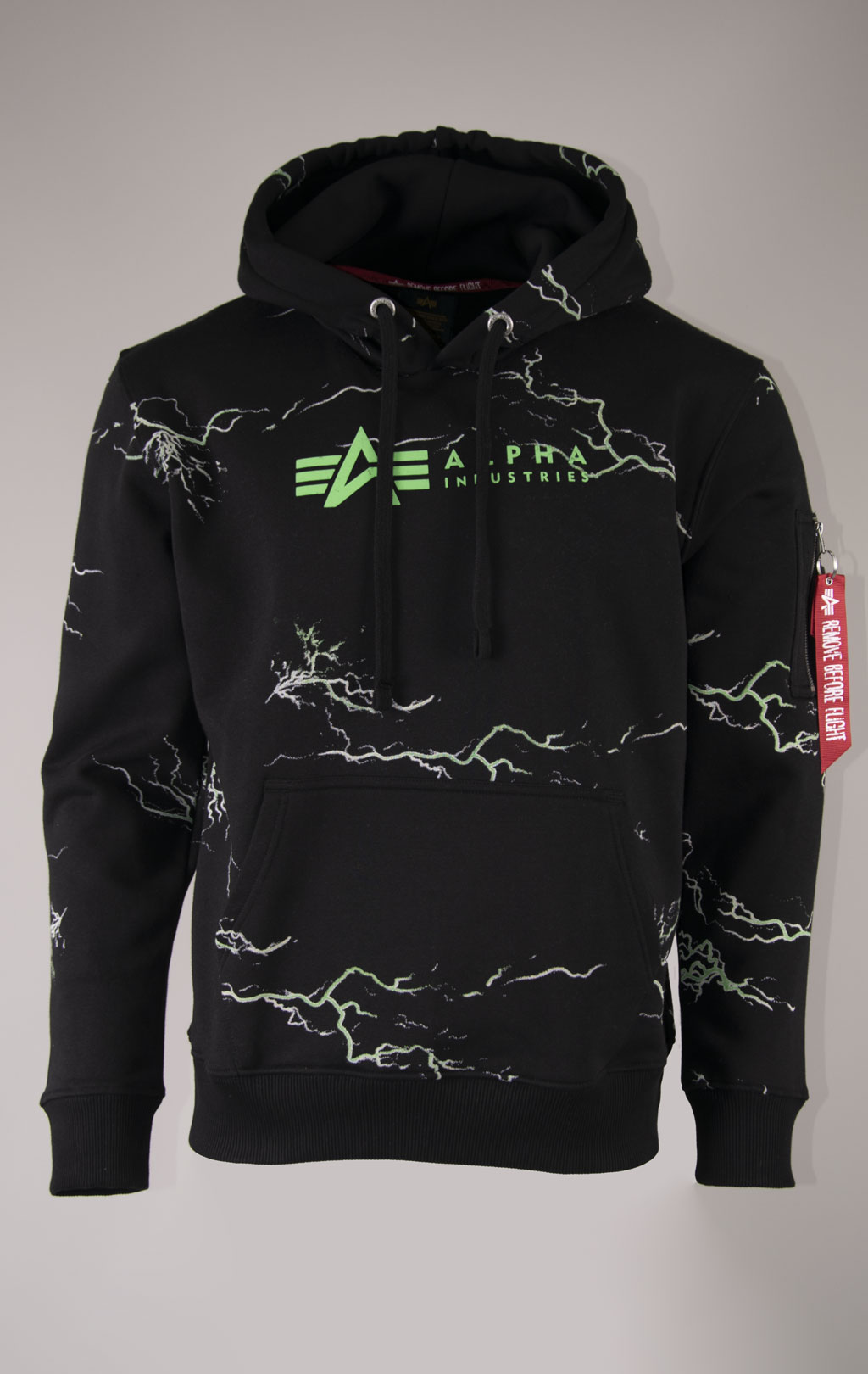 Толстовка ALPHA INDUSTRIES LIGHTNING AOP HOODY black/poison green 