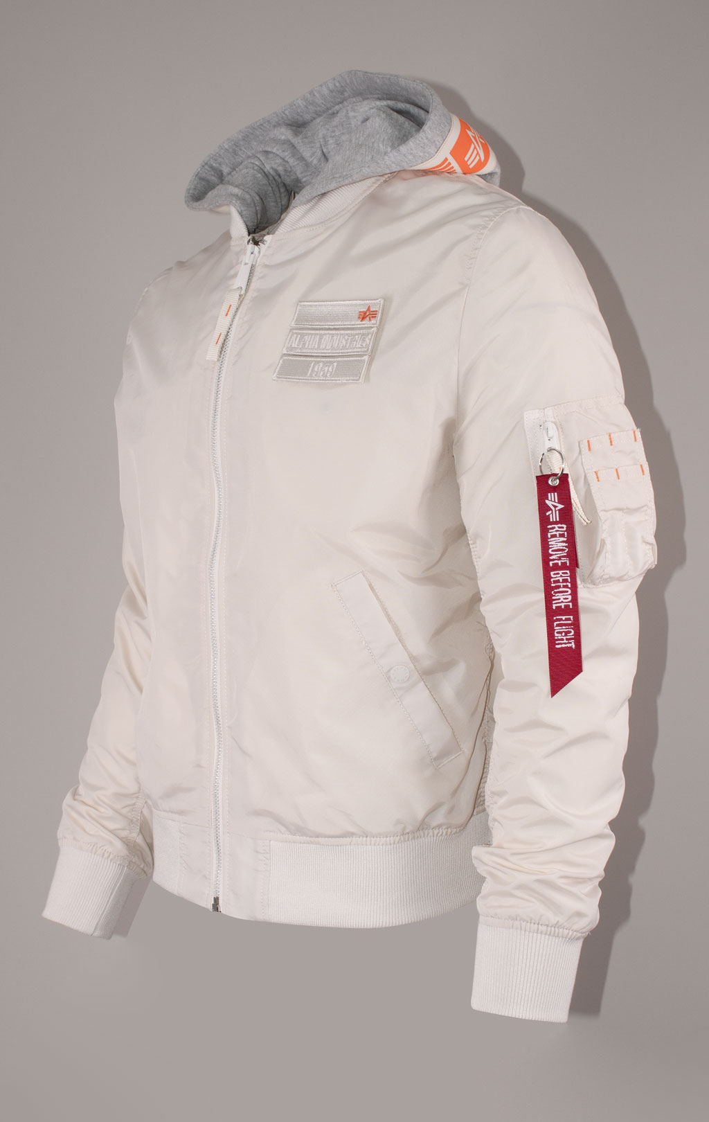 Ветровка-бомбер лётная ALPHA INDUSTRIES TT HOOD CUSTOM MA-1 jet stream white 