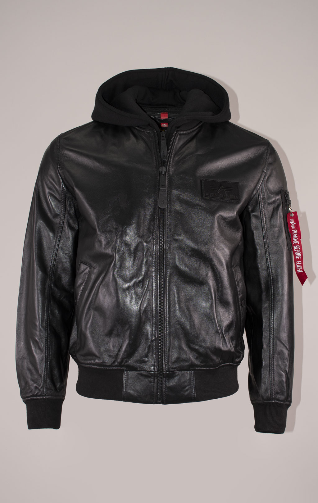 Куртка-бомбер лётная ALPHA INDUSTRIES D-Tec leather LW MA-1 кожа black/black 