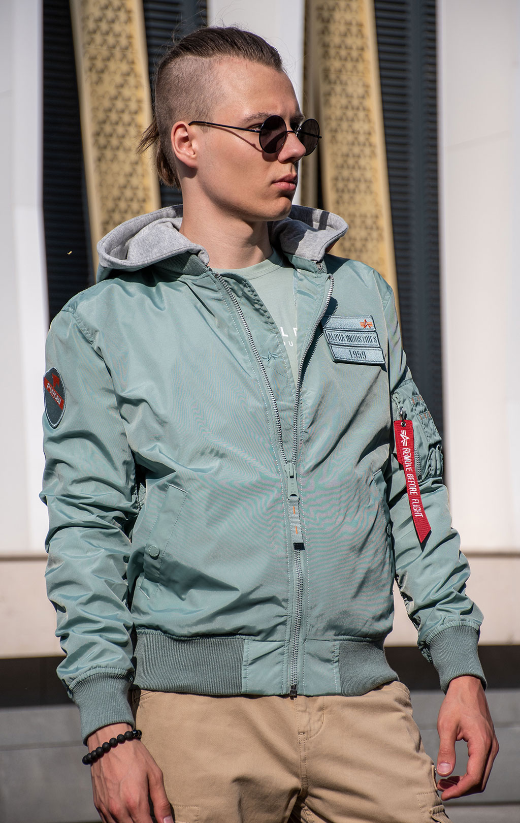 Ветровка-бомбер лётная ALPHA INDUSTRIES TT HOOD CUSTOM MA-1 dusty green 