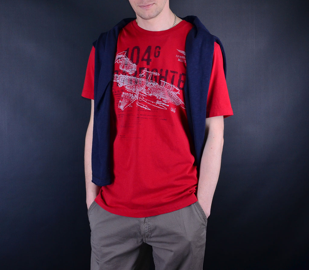 футболка мужская Aeronautica Militare, брендовая футболка красная с принтом, футболка с самолетом