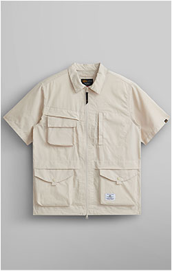 Ветровка-рубашка ALPHA INDUSTRIES SHORT SLEEVE MULTI POCKET ZIPPERED SHIRT JACKET SS 24 m limestone