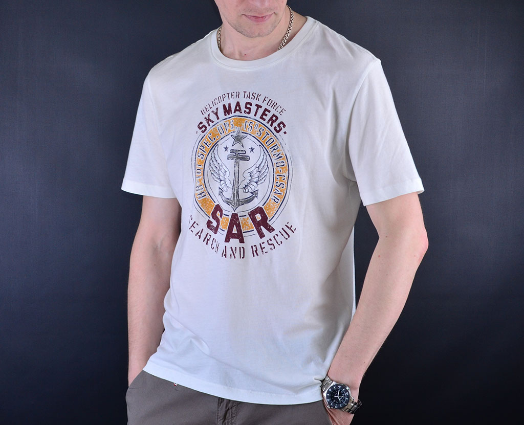 футболка Aeronautica Militare, брендовая футболка белая с принтом, часы Traser