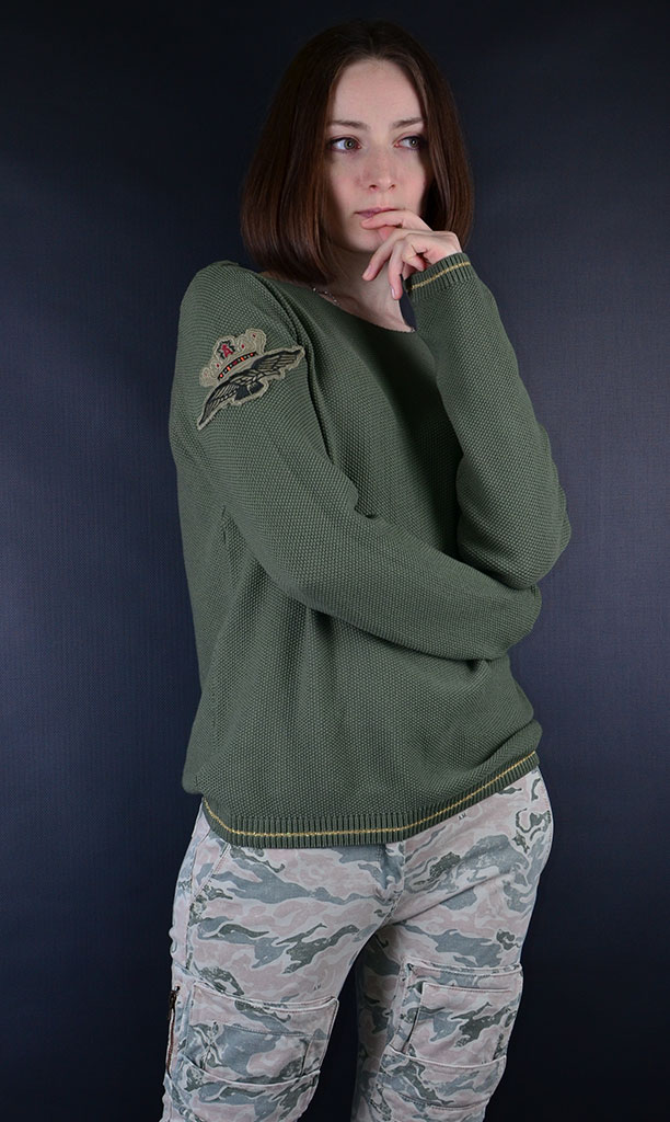 камуфлированные женкие брюки карго, зеленый женский свитер из хлопка Aeronautica Miliatre