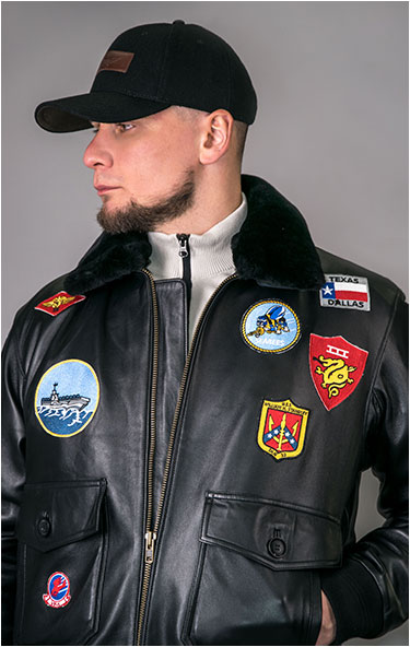 Куртка-пилот KODZIC G-1 кожа с нашивками MH black