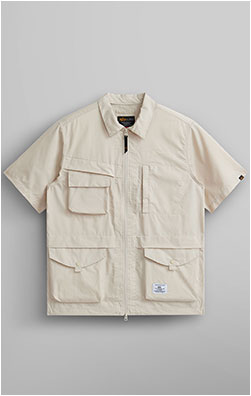 Ветровка-рубашка ALPHA INDUSTRIES SHORT SLEEVE MULTI POCKET ZIPPERED SHIRT JACKET SS 24 m limestone